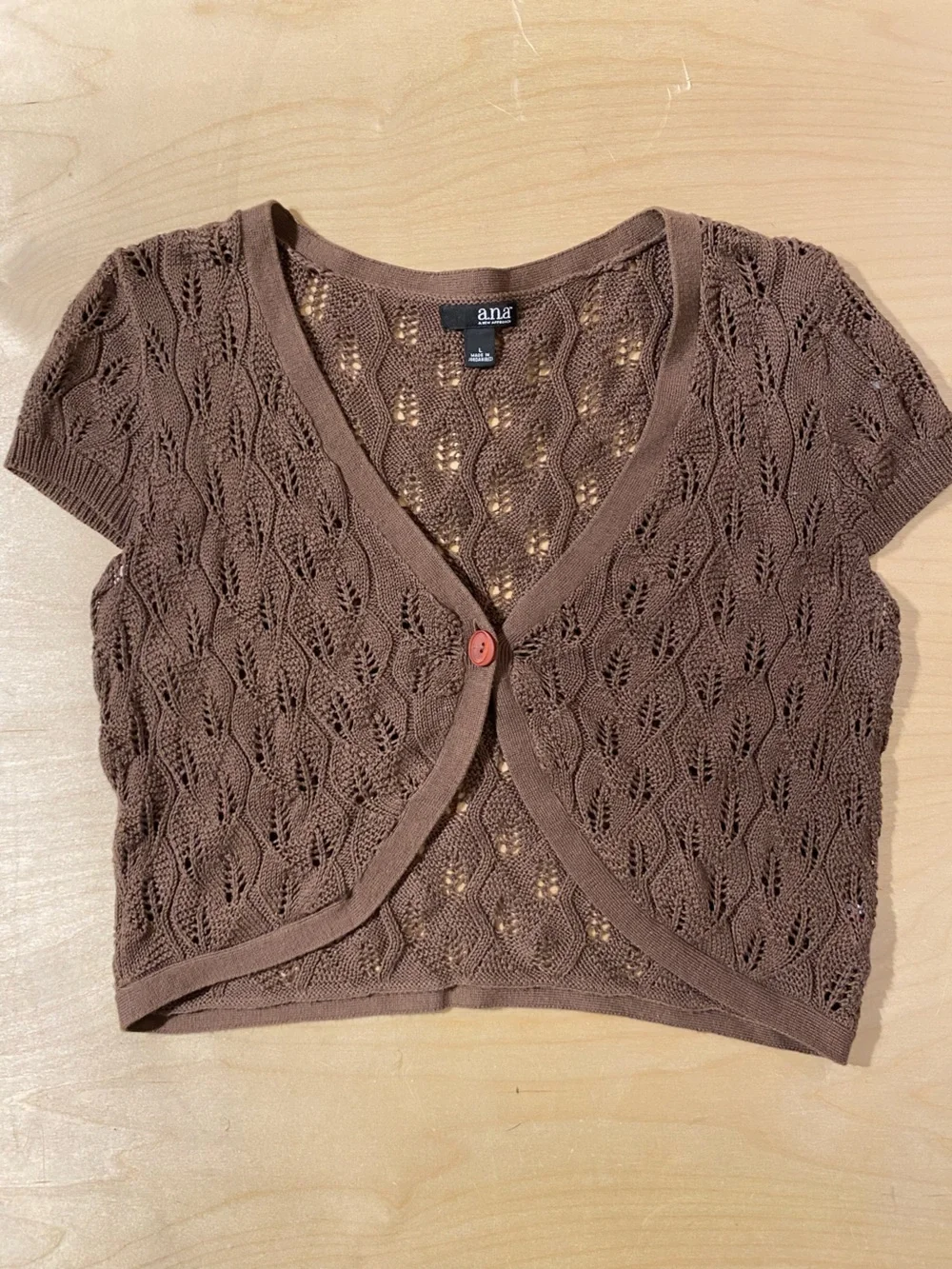 a.n.a Brown Short-Sleeve Knit Bolero Cardigan Large (RS)